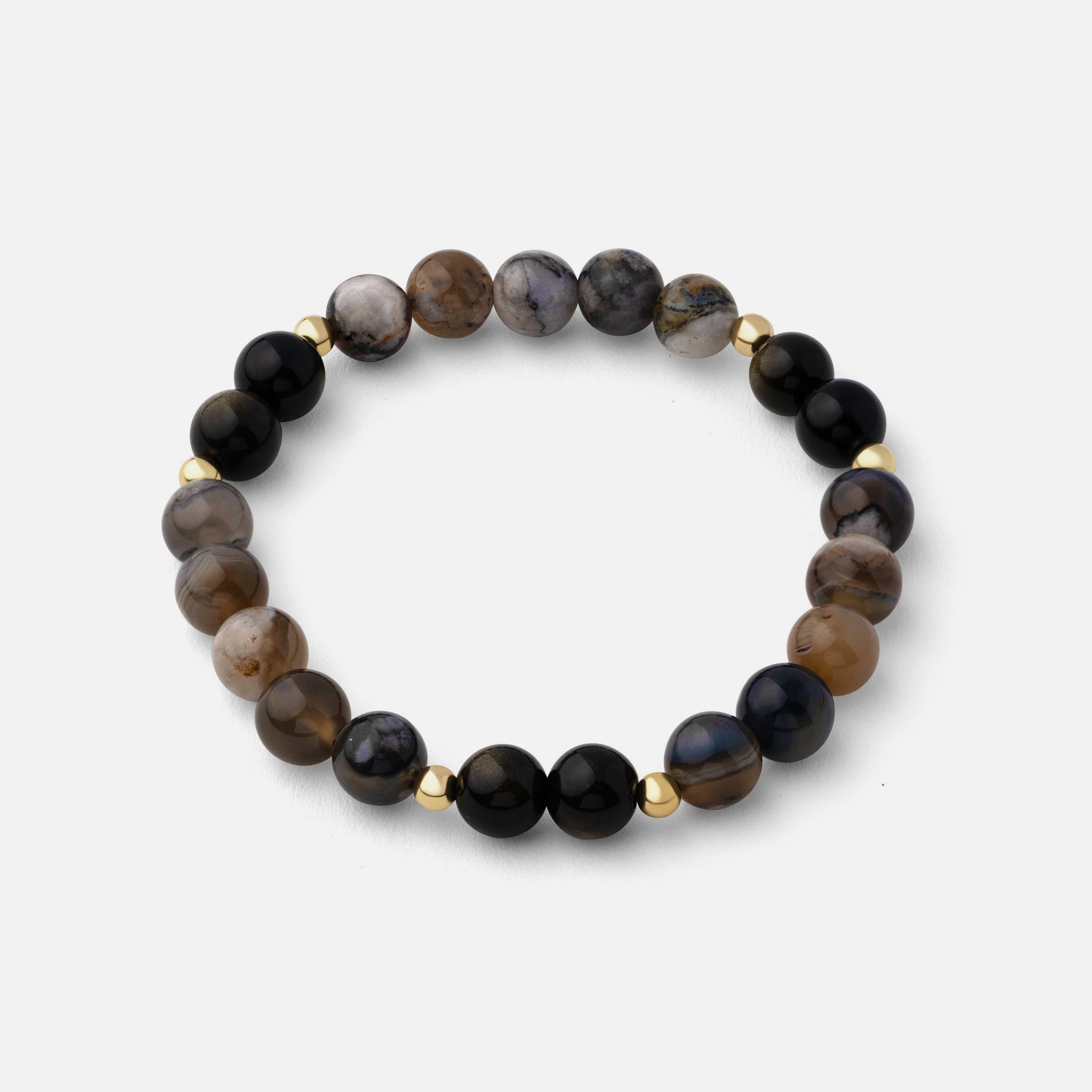 Stunning necklace featuring black flower agate and natural black obsidian with gold specks, creating a delicate and fresh look, perfect for transitioning from day to night.