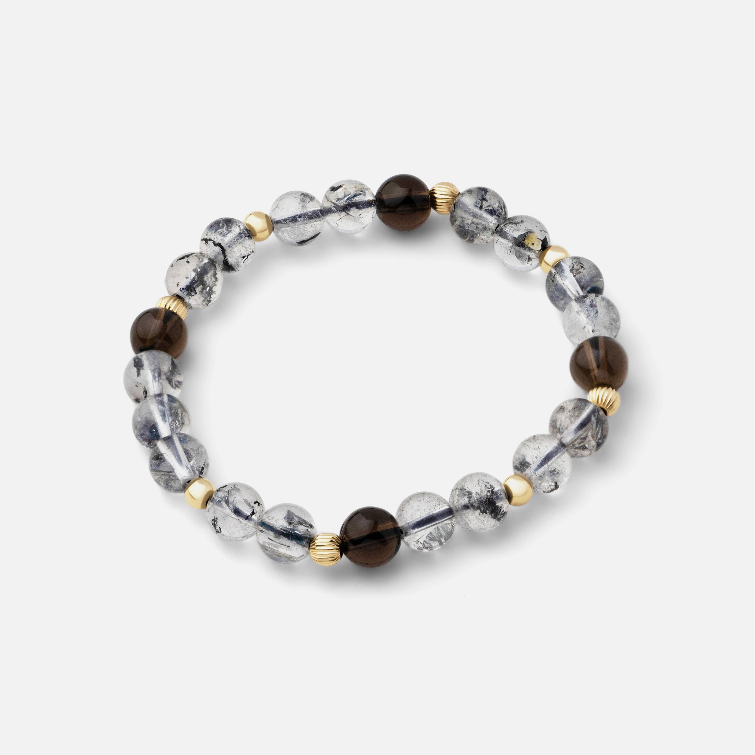 Bracelet Necklace featuring crystal clear shiny bursts of black inclusion round herkimer diamond beads paired with clear dark brown smoky quartz, creating a simple yet sophisticated look that celebrates the infinite perfection of nature.