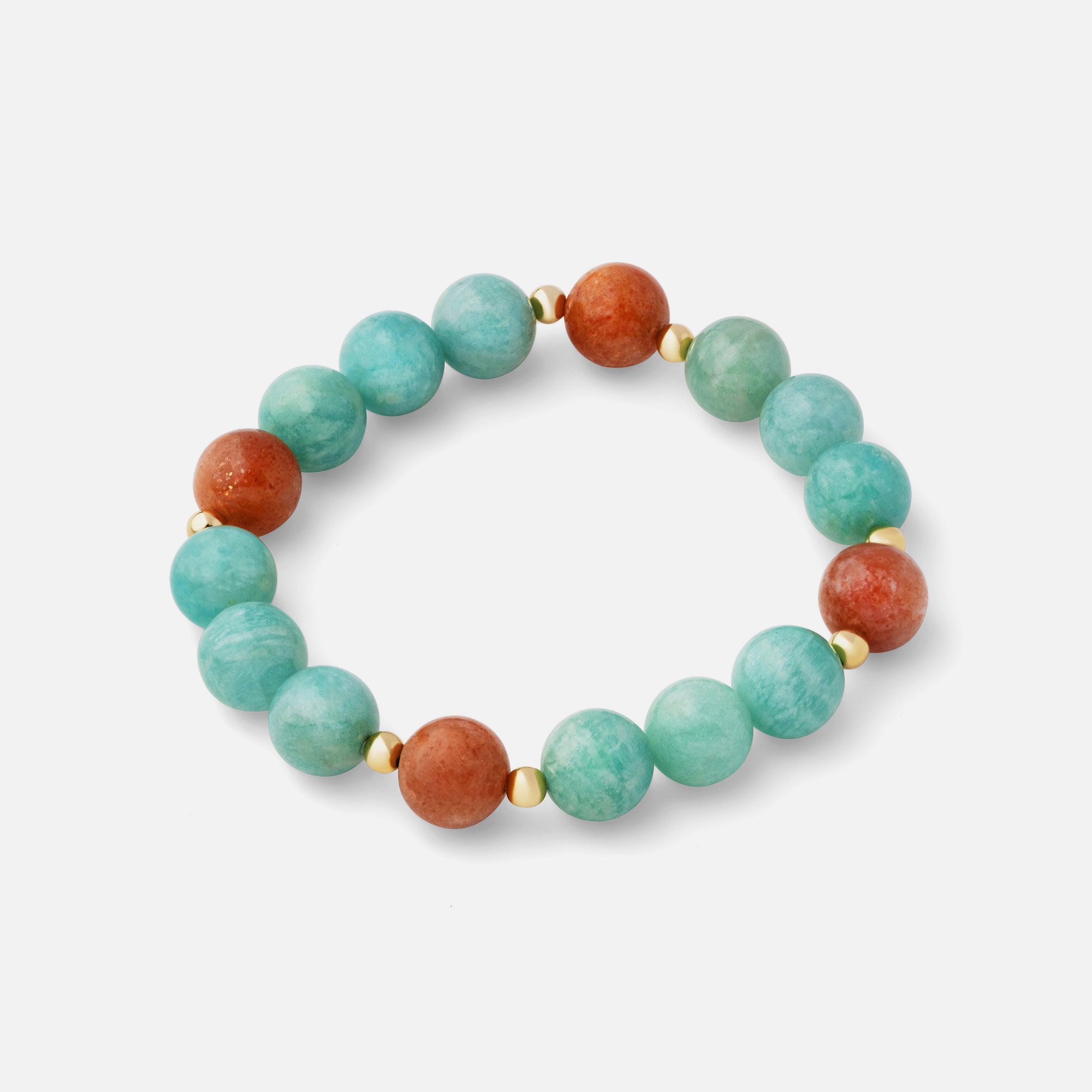 Bracelet featuring the stunning ocean blue color of ice amazonite paired with sparkled sunstones, perfect for a day-to-night style.