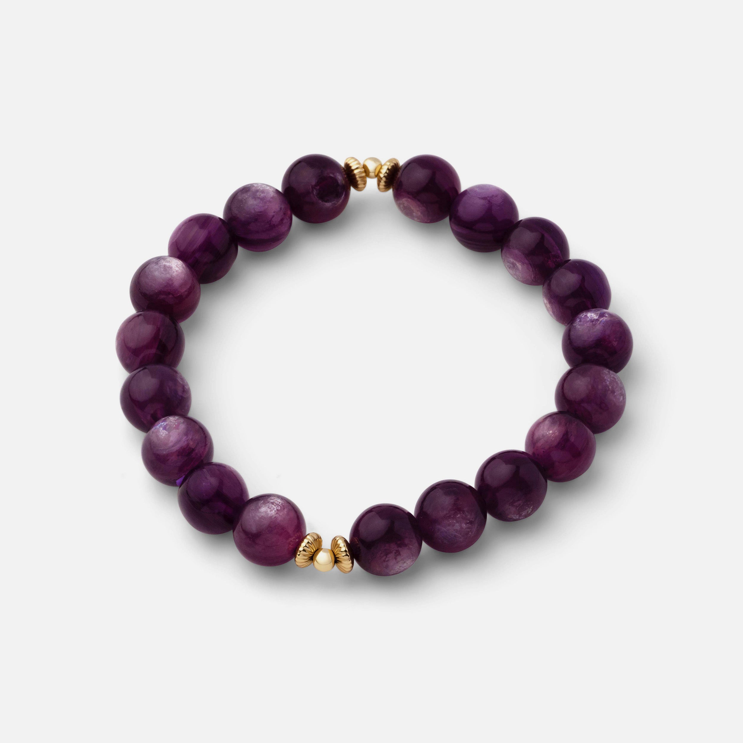 Bracelet featuring unique swirls of shimmering purple mica, making it a beautiful piece for any season.