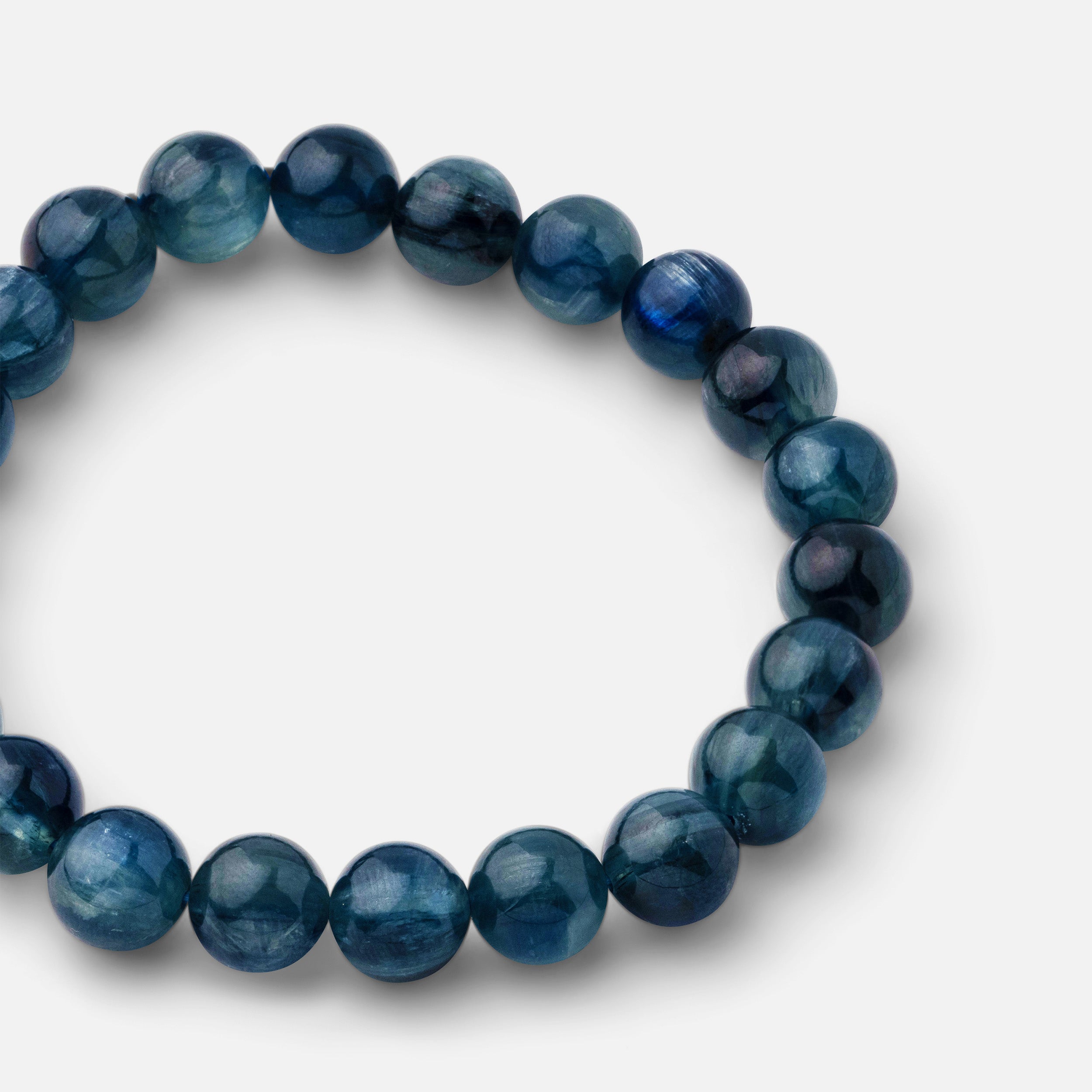 Close-up of a rare blue kyanite bracelet, showcasing its lustrous finish, ideal for special occasions.