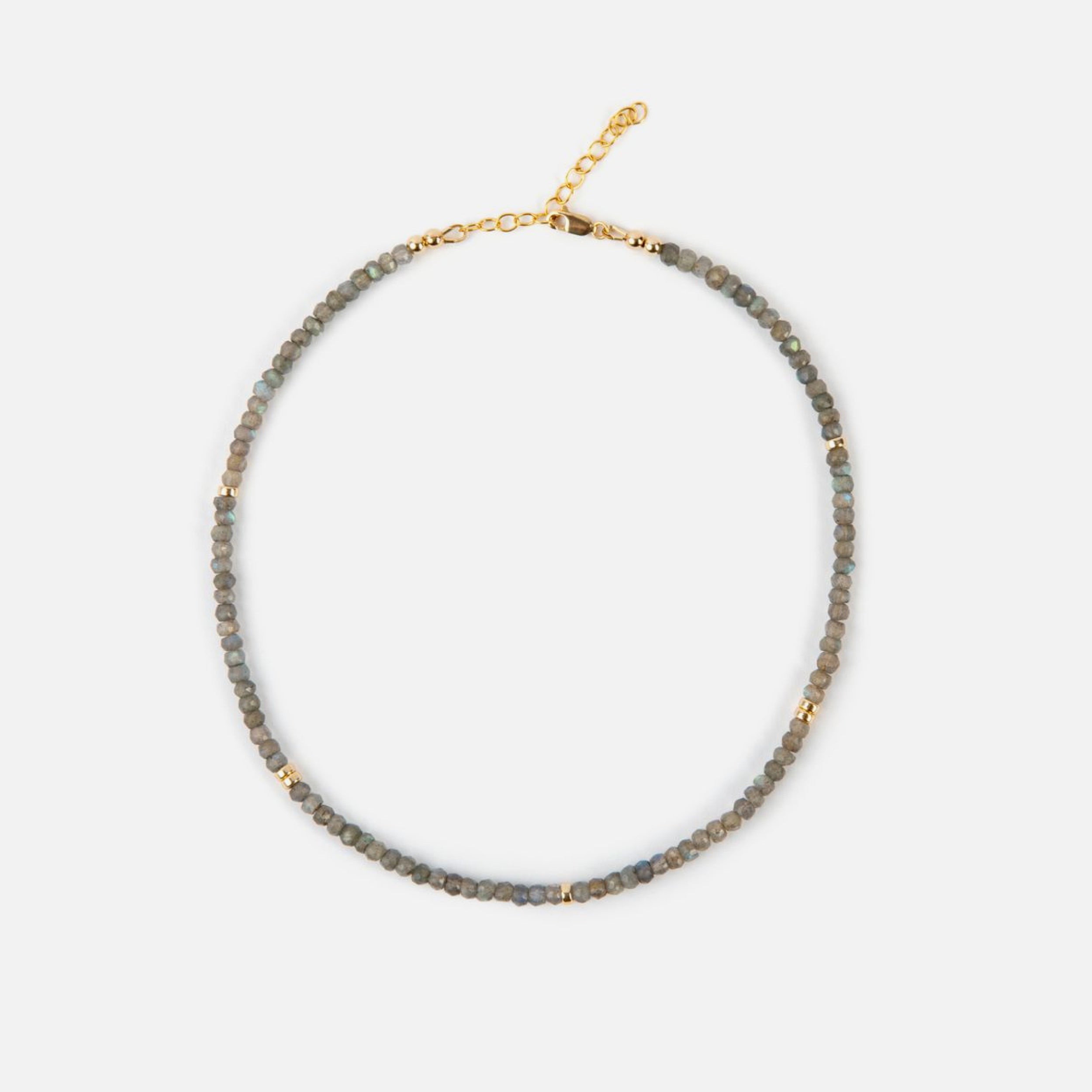 Stunning shimmering blue labradorite necklace, sophisticated and timeless, ideal for layering with other gold necklaces.