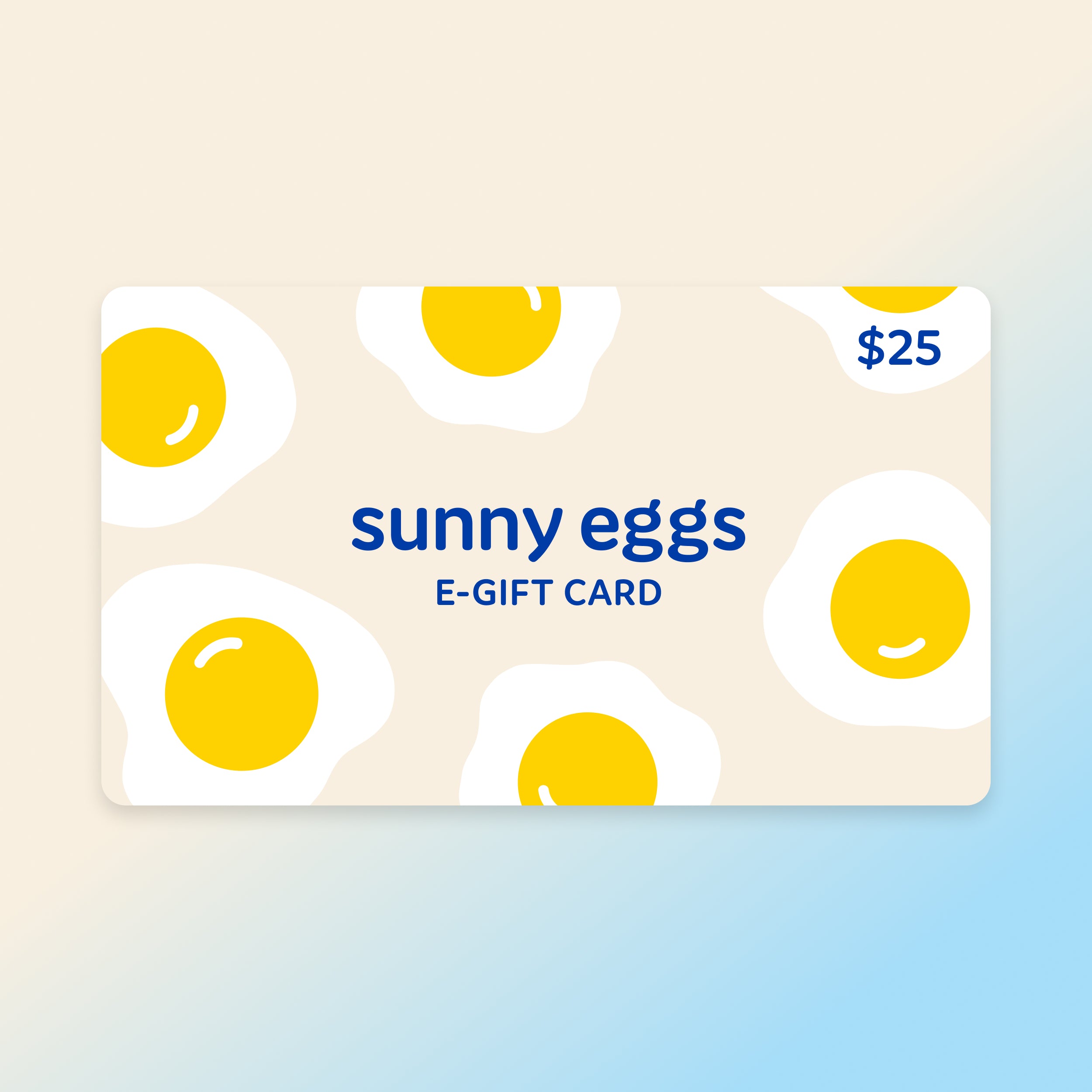 Sunny Eggs $25 gift card, the perfect gift to let friends and family choose from unique bracelets, pendants, and necklaces in our collections.