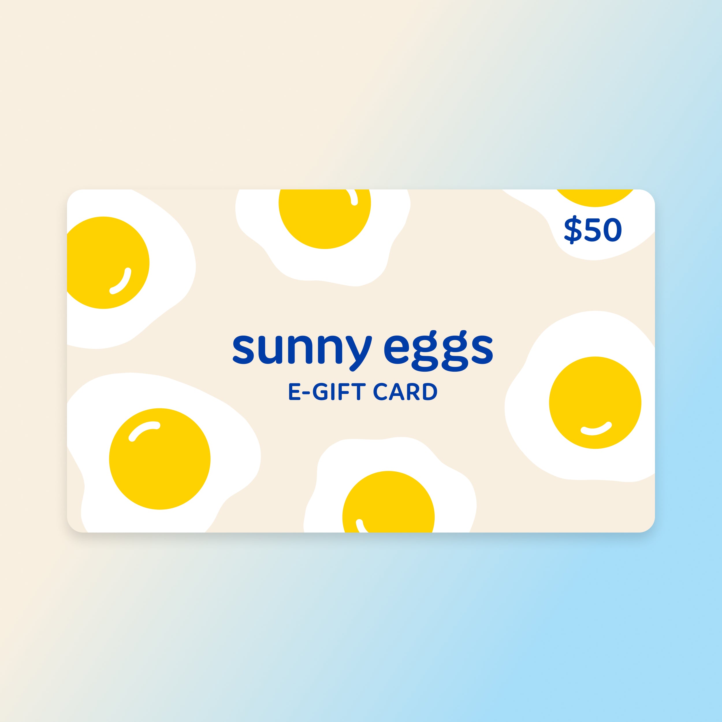 Sunny Eggs $50 gift card, the perfect gift to let friends and family choose from unique bracelets, pendants, and necklaces in our collections.